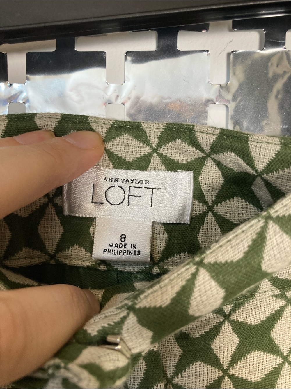 LOFT Olive and Cream Geometric Pencil Skirt - Picture 2 of 3